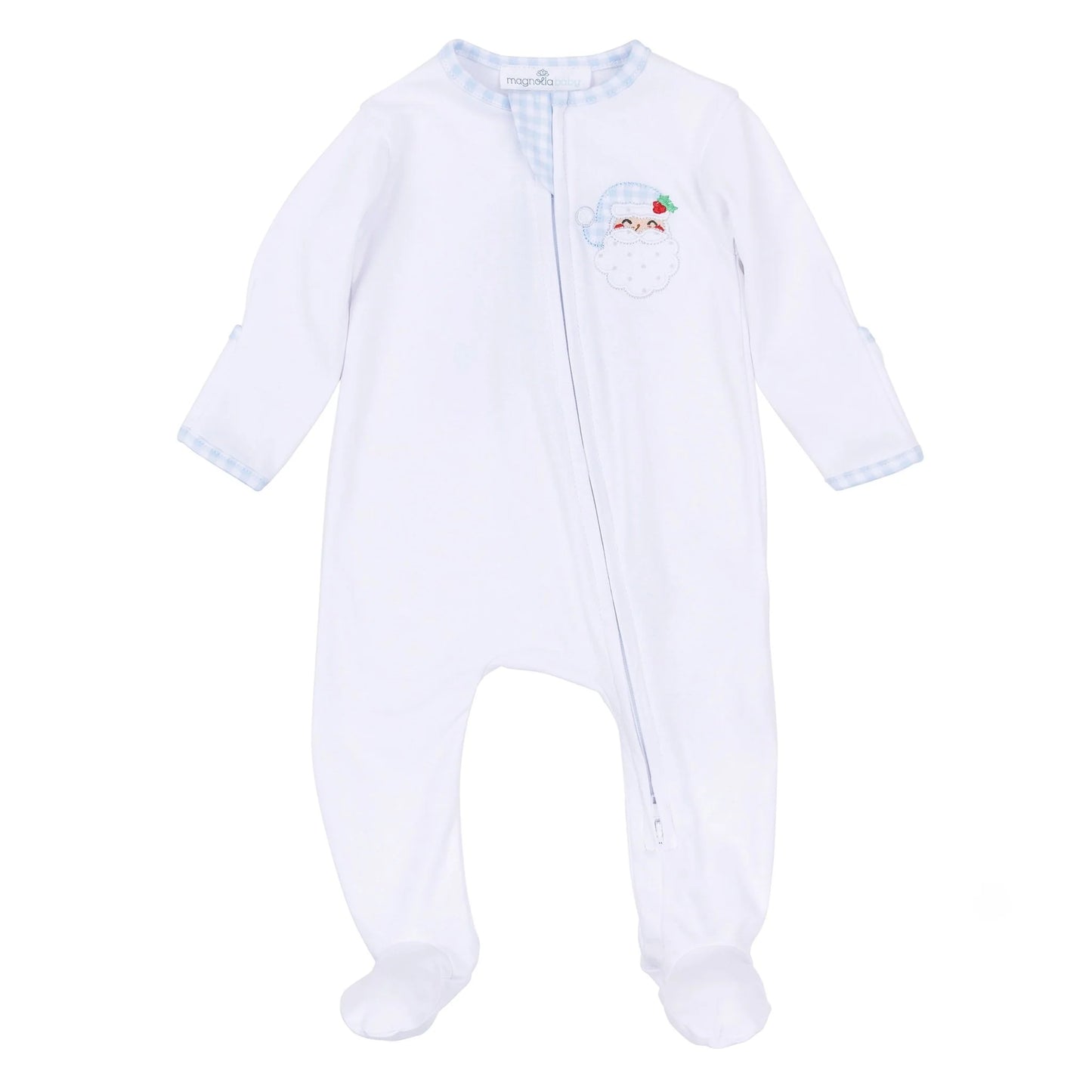Magnolia Baby - Sweet St Nick Applique Zip Footie - Light Blue