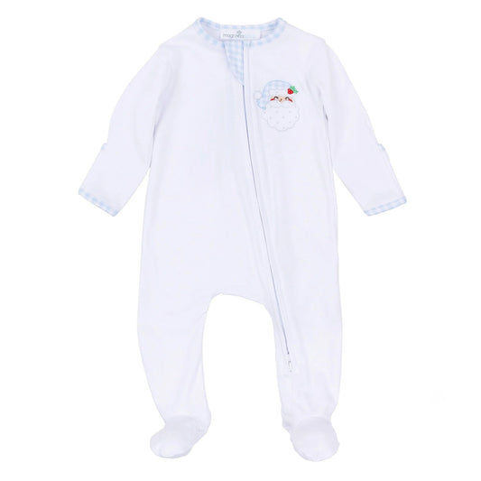Magnolia Baby - Sweet St Nick Applique Zip Footie - Light Blue