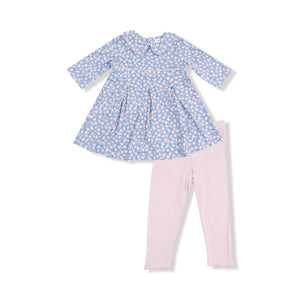 Angel Dear - Country Calico Box Pleat Dress & Rib Leggings