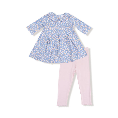 Angel Dear - Country Calico Box Pleat Dress & Rib Leggings