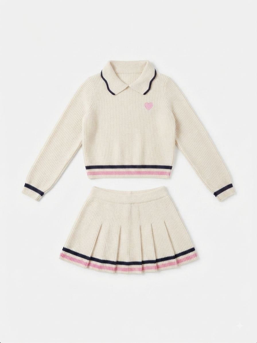 Design History Girls - Cream Collared L/S Sweater & Short Set