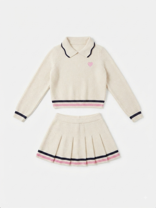 Design History Girls - Cream Collared L/S Sweater & Short Set