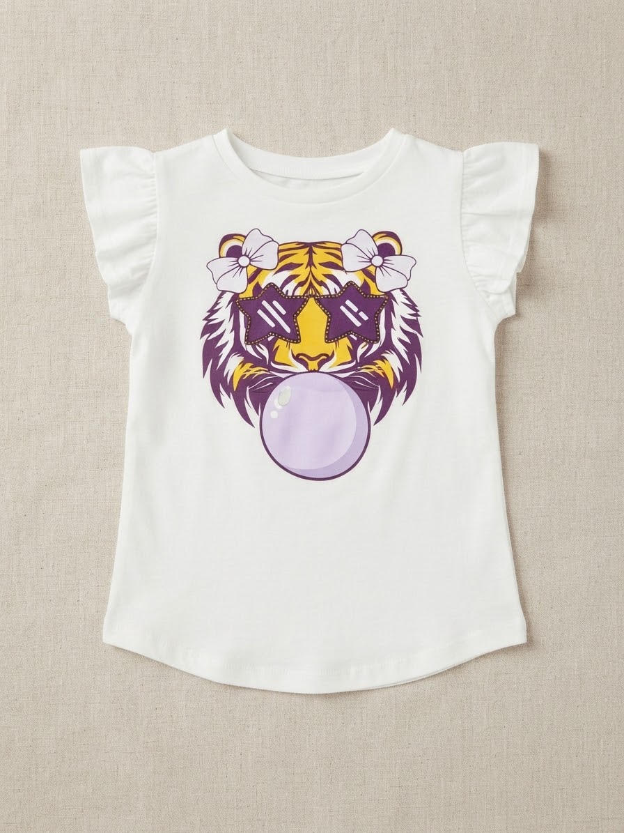Ntrl Co - Bubblegum Tiger Ruffle Sleeve Top