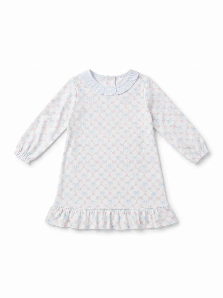 Baby Loren - Girl's Blue & Pink Coquettes Pima Dress