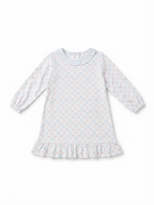 Baby Loren - Girl's Blue & Pink Coquettes Pima Dress