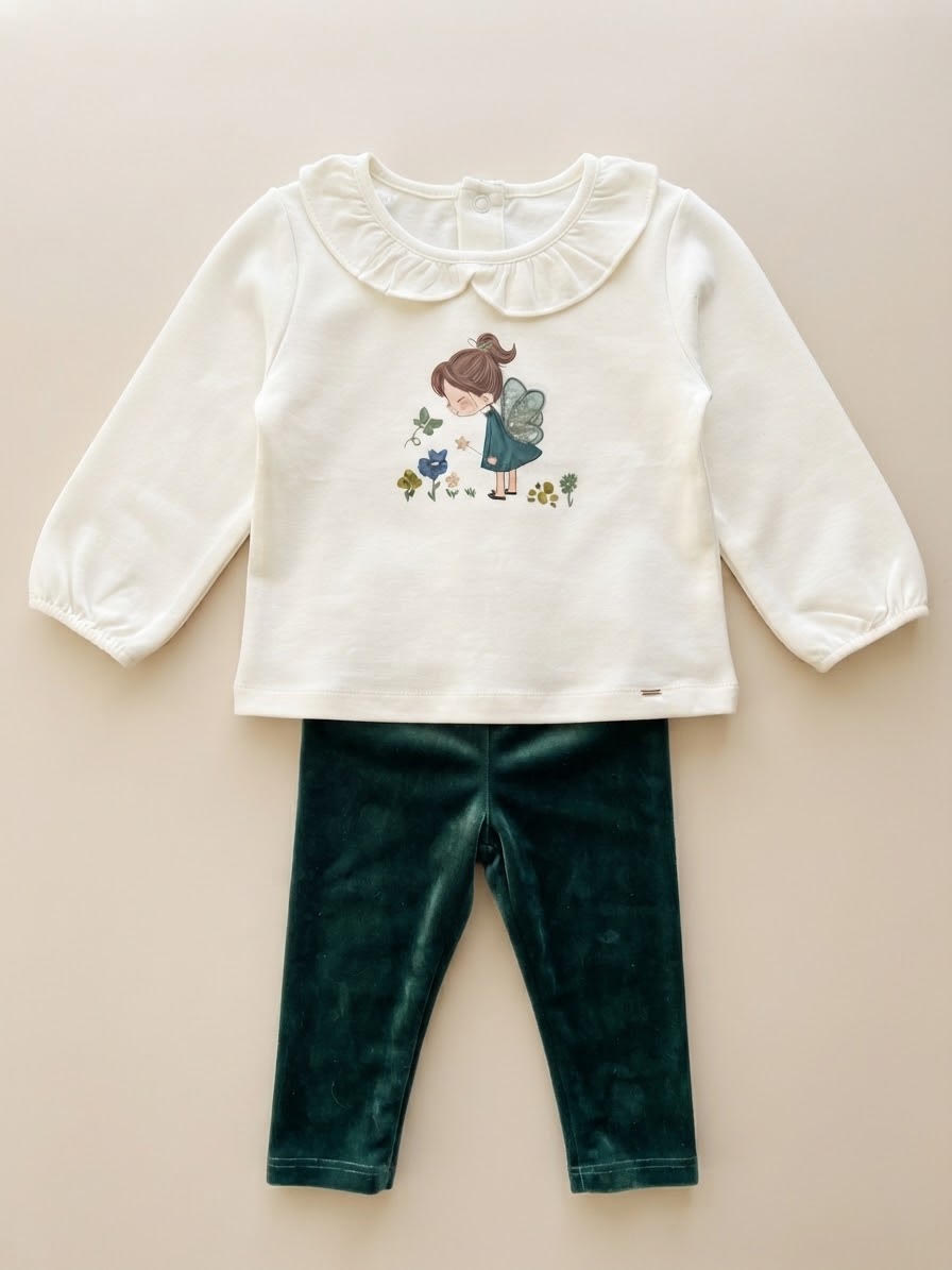 Mayoral - Girl's Fairy L/S Shirt With Green Velvet Leggings