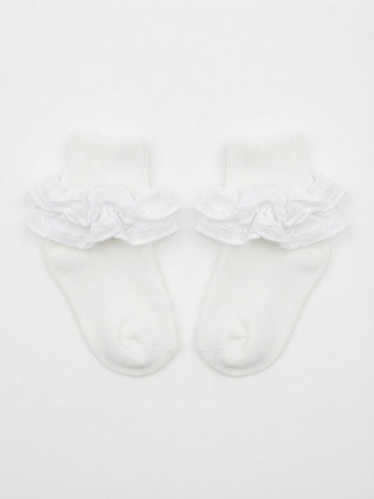 Jefferies Socks - White Misty Ruffle Lace Turn Cuff Socks